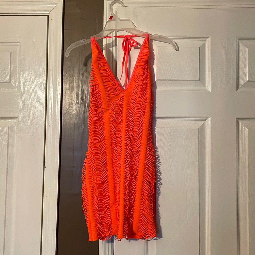 Sexy backless dress with tie at neck